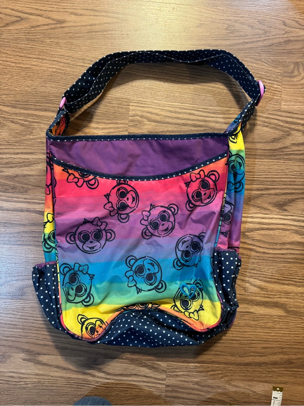 Justice Rainbow Monkey Print Crossbody Bag with Purple Trim
